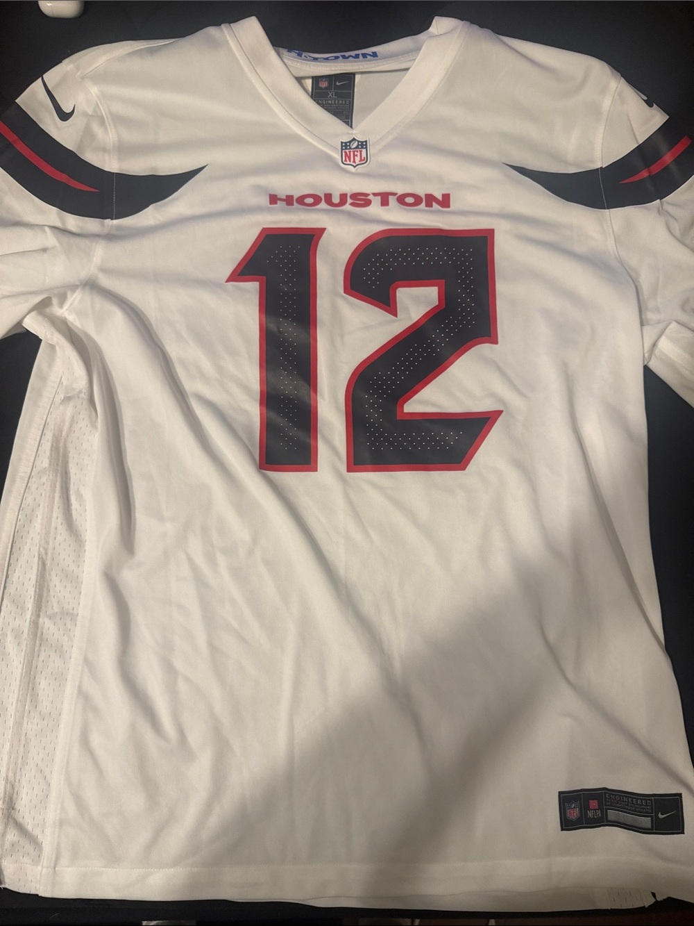 Nike White Houston Texans #12 Football Jersey with Black and Red Accent - Picture 1 of 4